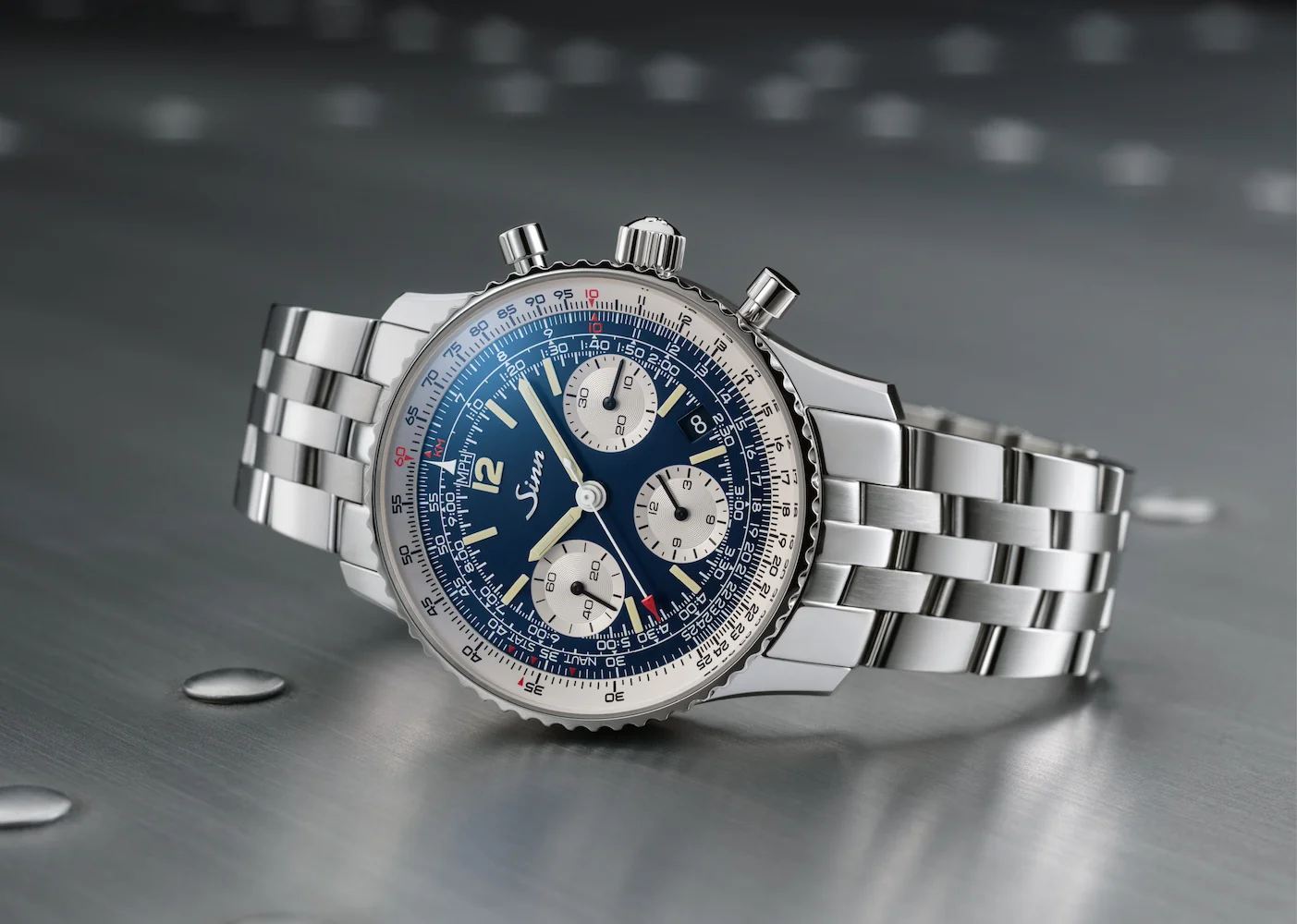 Sinn 903 St BE II Navigation Chronograph Fine Link Bracelet Watch - Image 7