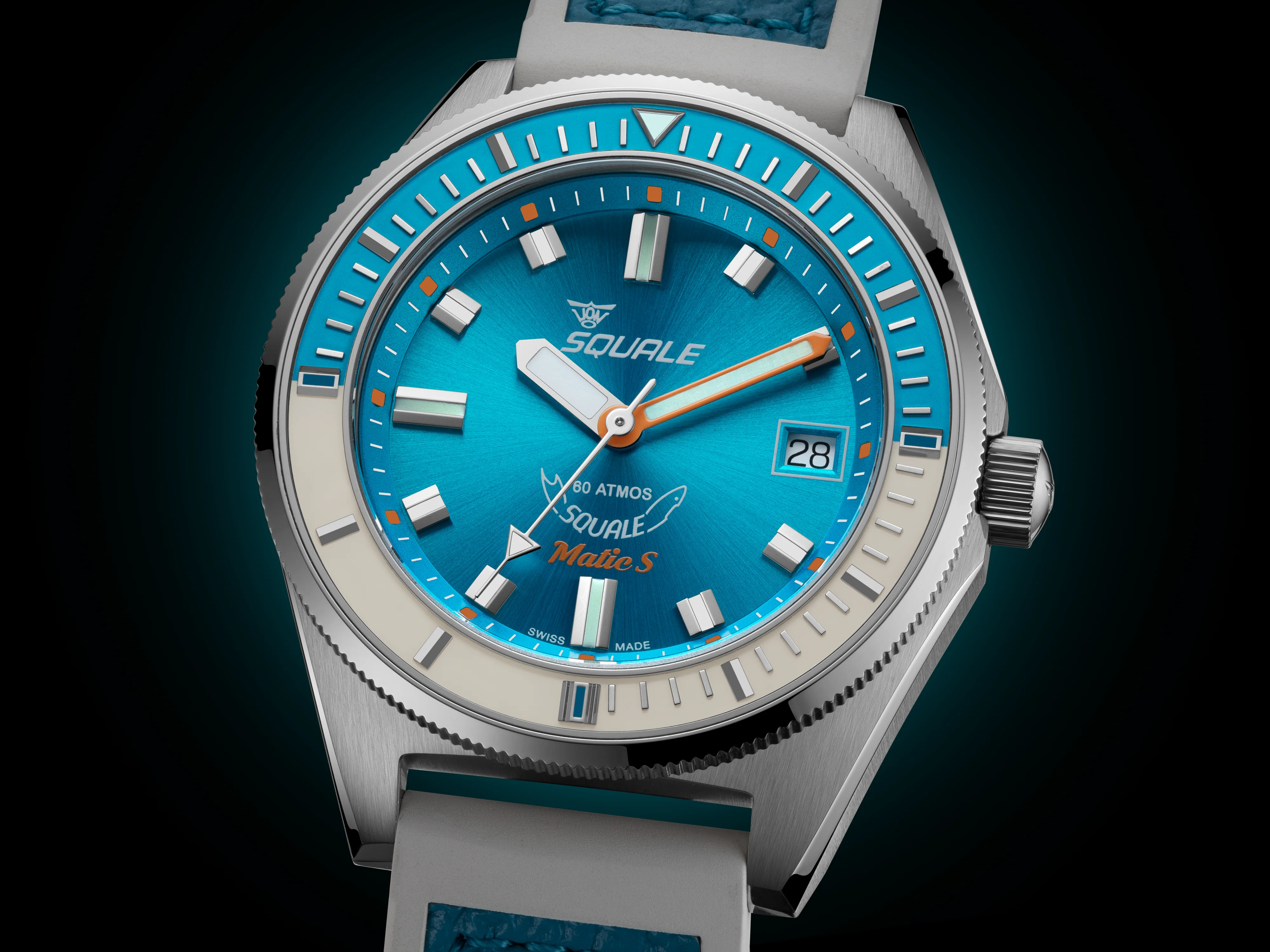 Squale Matic S Light Blue Rubber Watch - Image 4