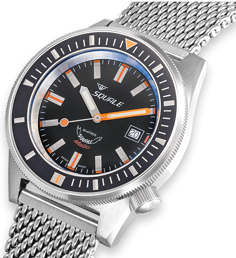 Squale Matic Satin Black Mesh Watch - Image 4