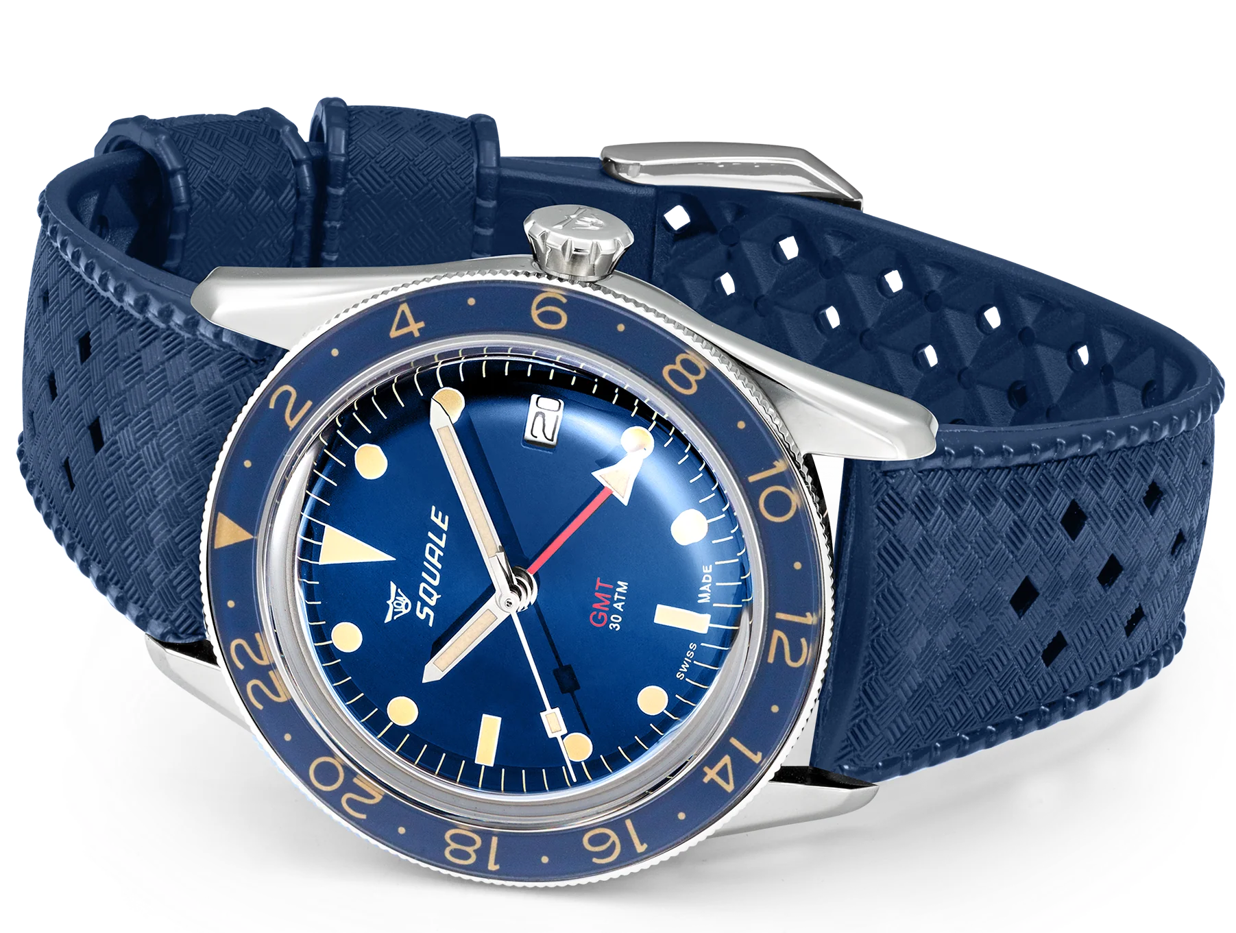 Squale SUB-39 GMT Blue Vintage Rubber Watch - Image 4