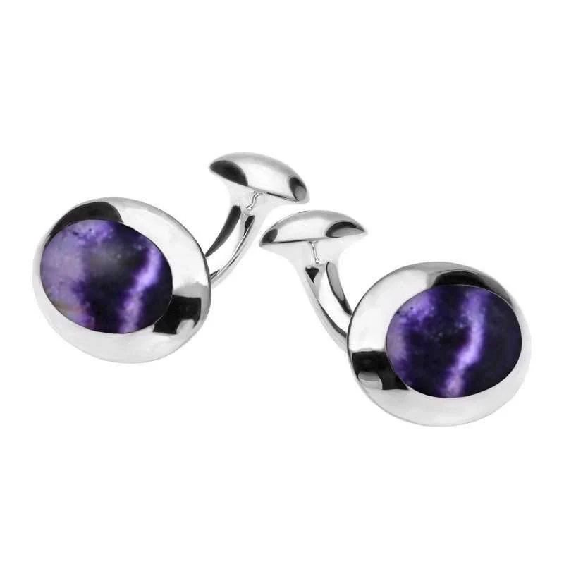 Sterling Silver Blue John Domed Oval Cufflinks D