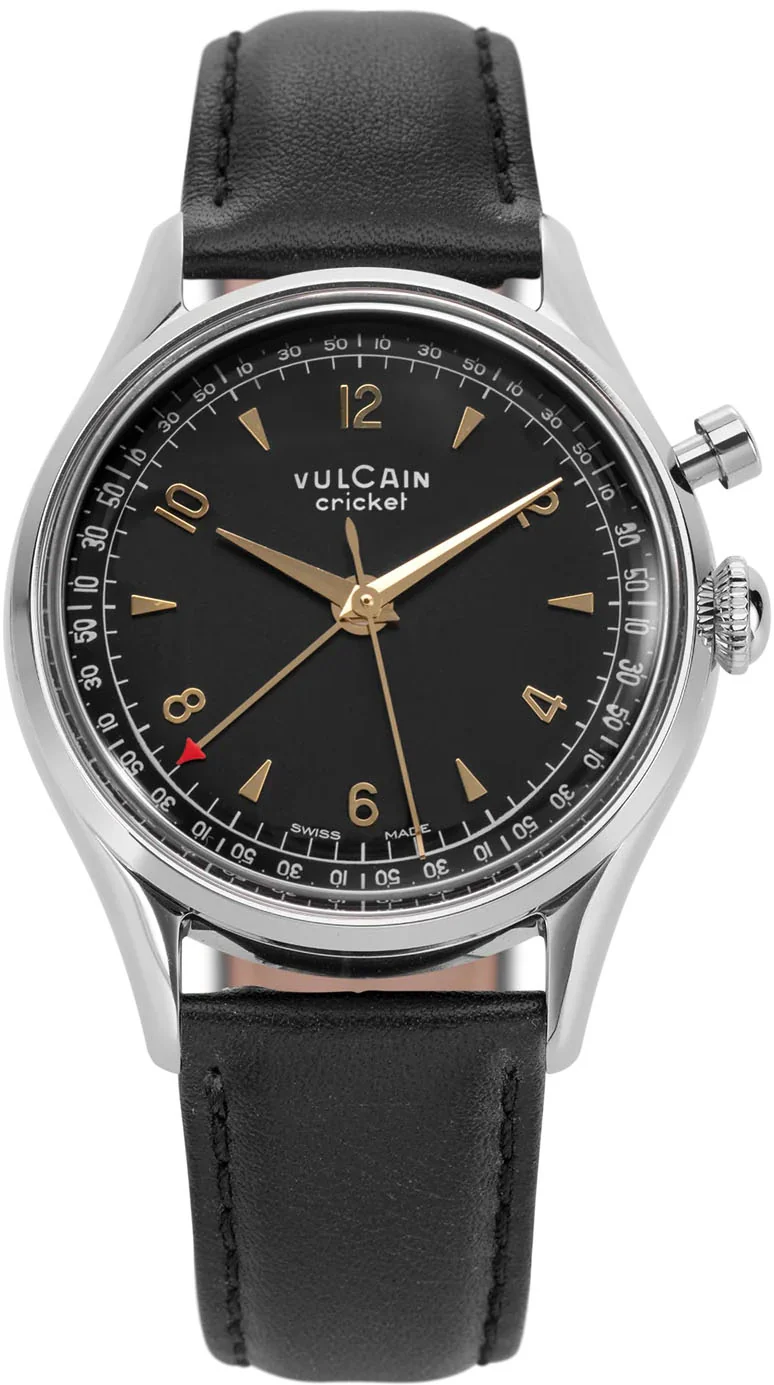 Vulcain Cricket Tradition 36mm Black & Gold Leather Watch