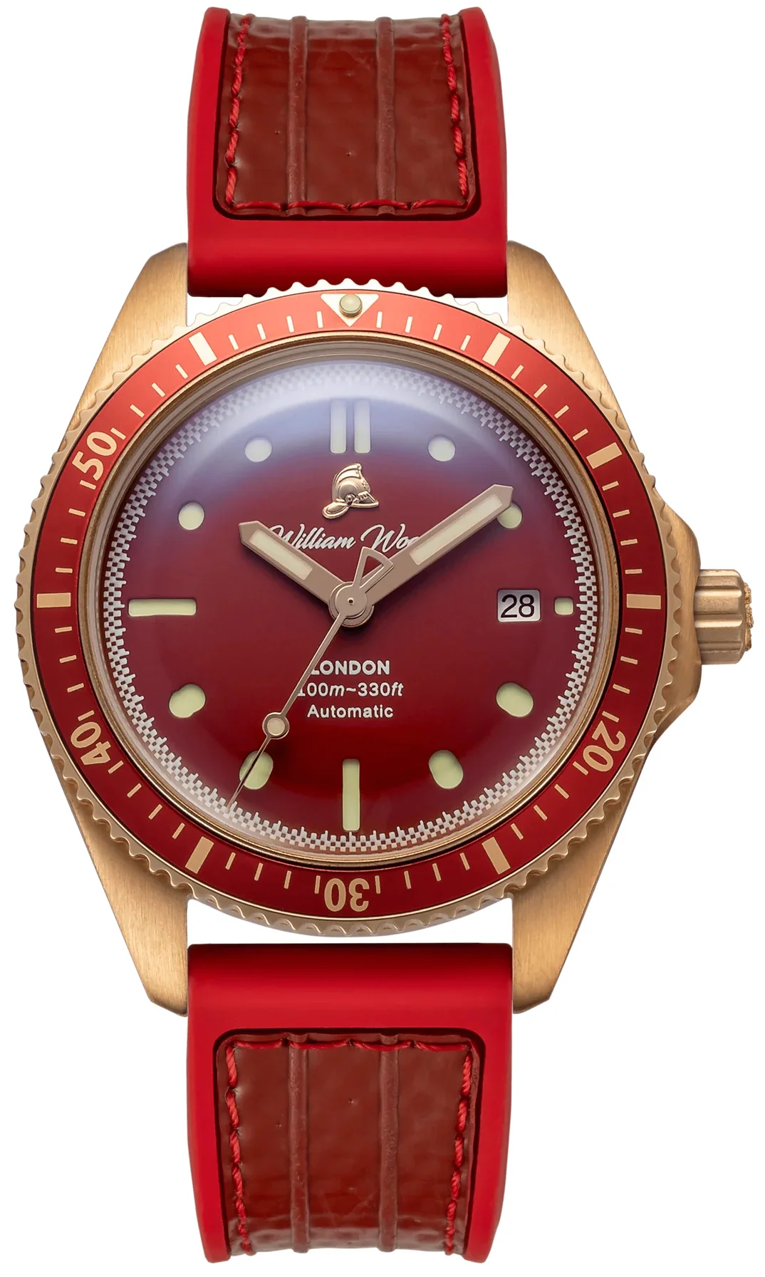 William Wood Bronze Ruby Red Fire Hose Watch