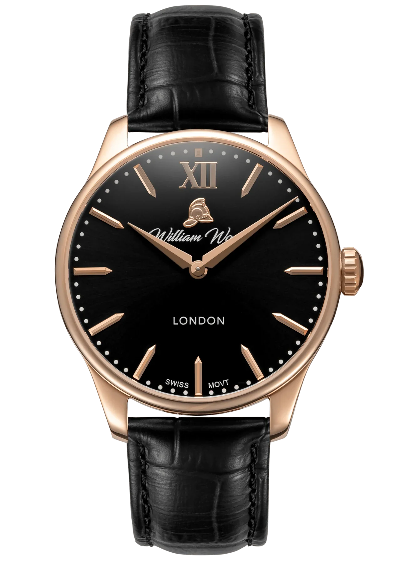 William Wood Chivalrous Rose Gold Black Leather Watch