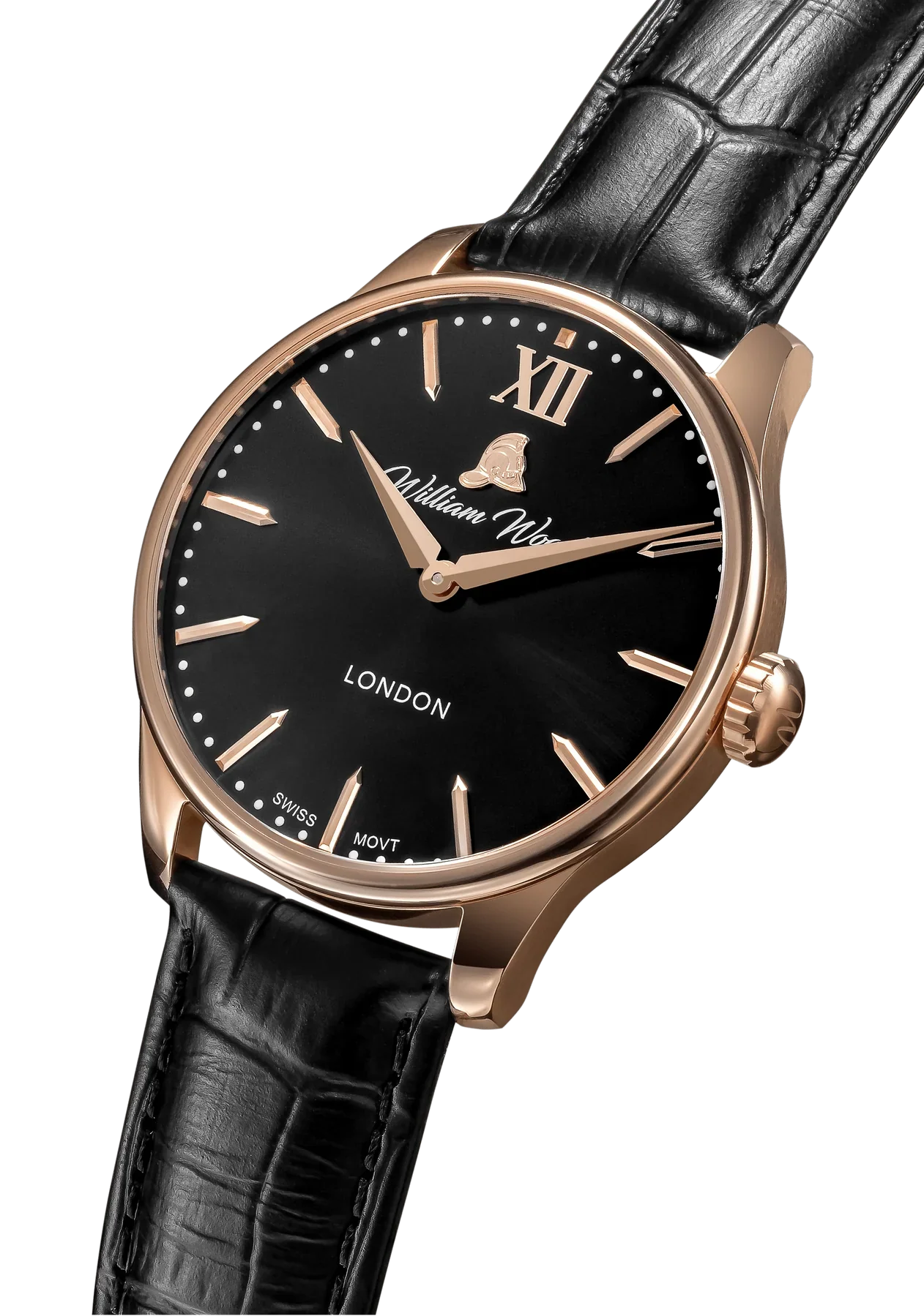 William Wood Chivalrous Rose Gold Black Leather Watch - Image 2
