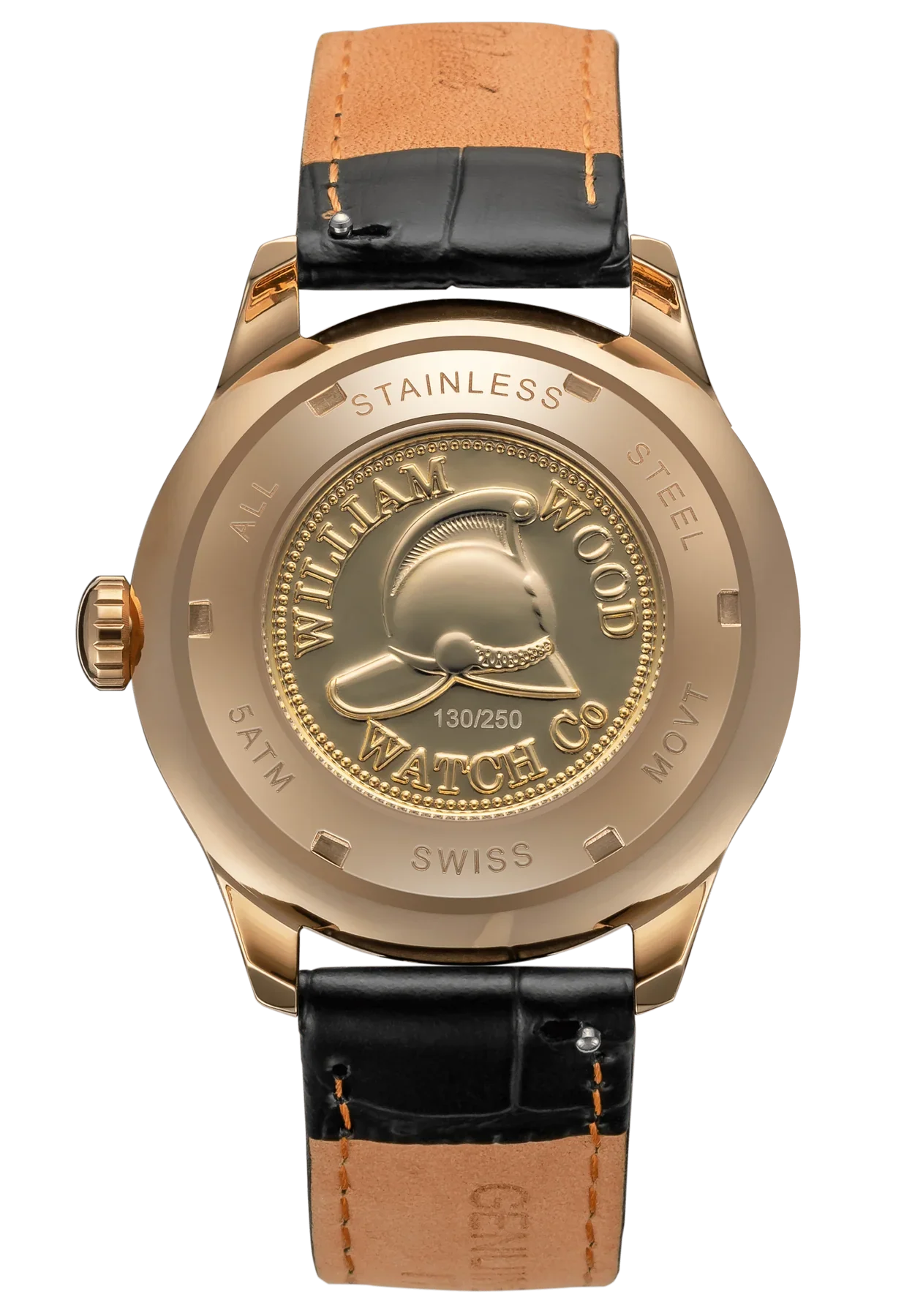William Wood Chivalrous Rose Gold Black Leather Watch - Image 3