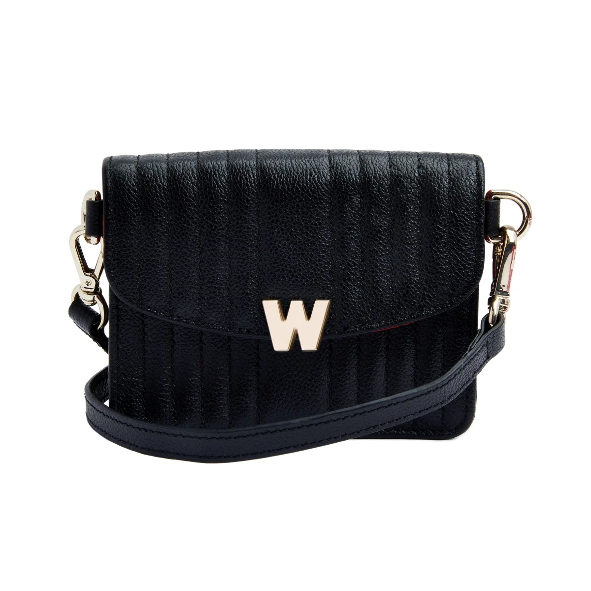 Wolf Mimi Collection Leather Black Mini Bag with Wristlet and Lanyard