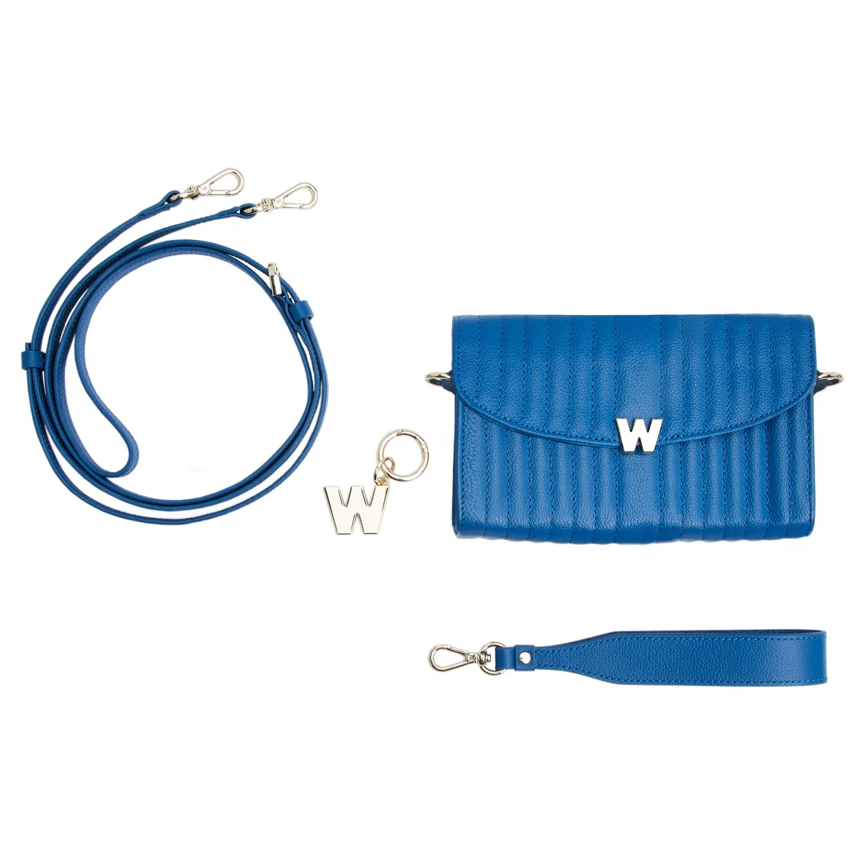 Wolf Mimi Collection Leather Blue Crossbody Bag with Wristlet - Image 4