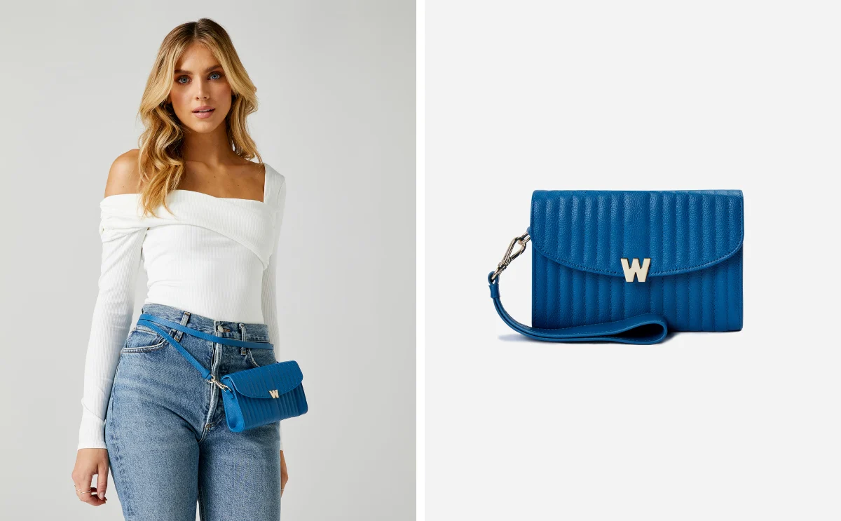 Wolf Mimi Collection Leather Blue Crossbody Bag with Wristlet - Image 5