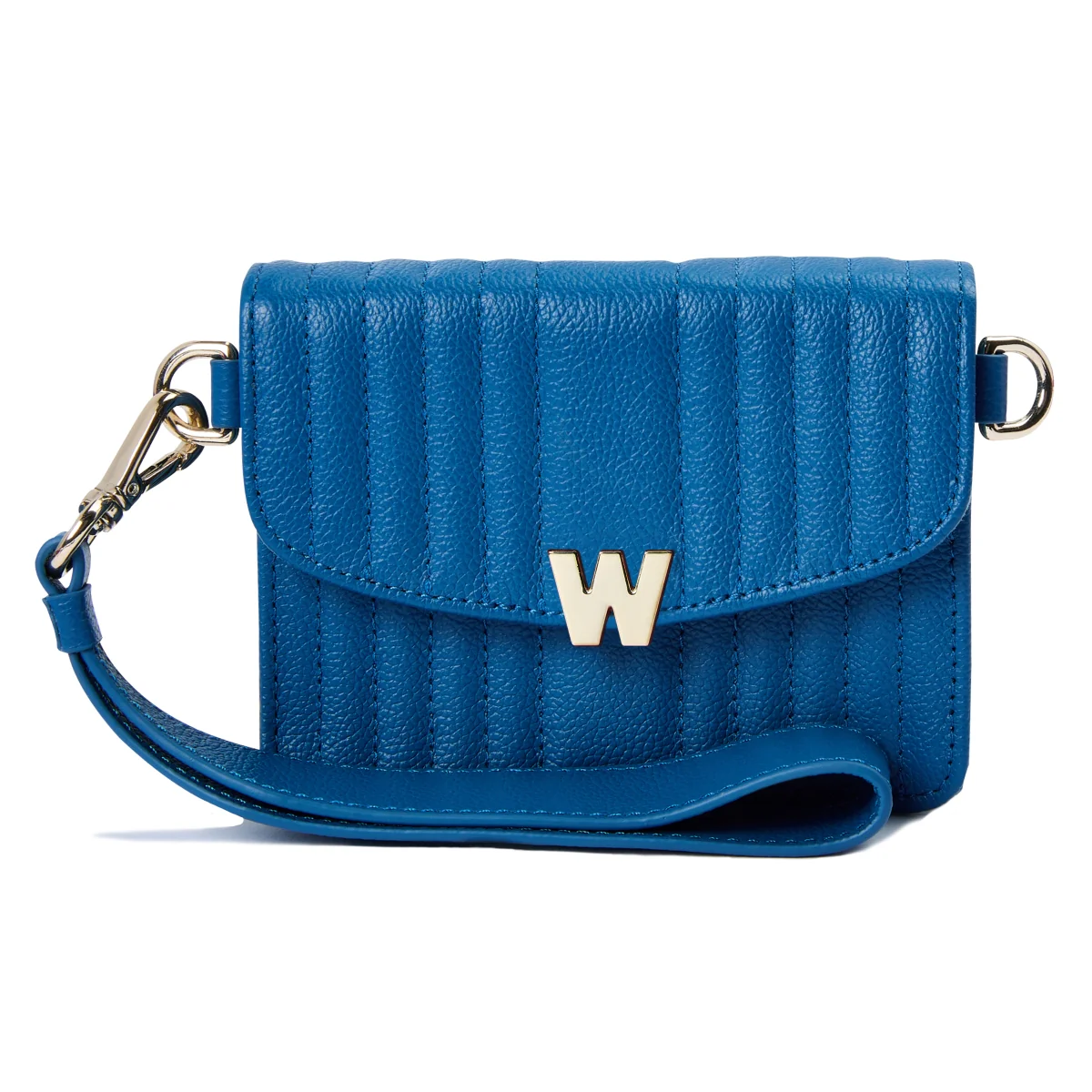 Wolf Mimi Collection Leather Blue Mini Bag with Wristlet and Lanyard