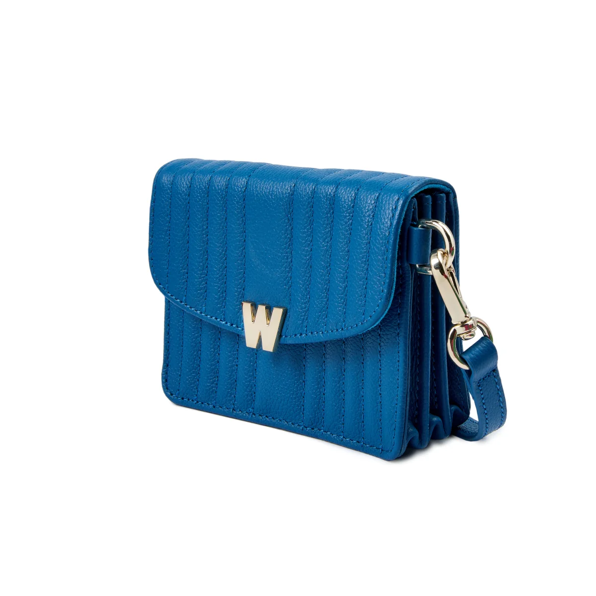 Wolf Mimi Collection Leather Blue Mini Bag with Wristlet and Lanyard - Image 3