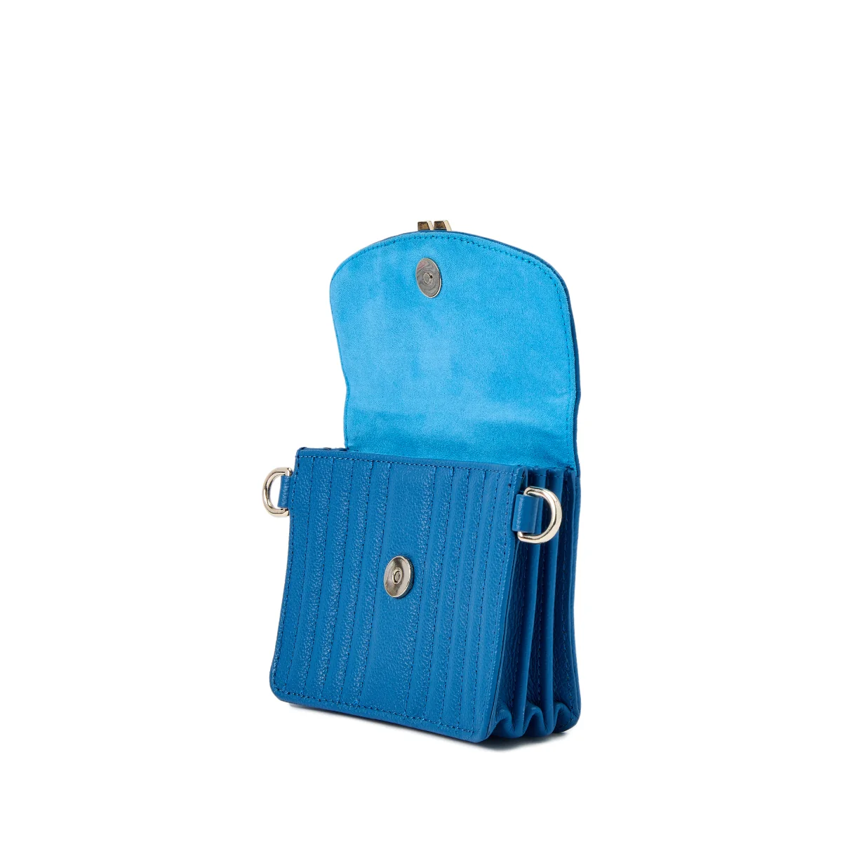 Wolf Mimi Collection Leather Blue Mini Bag with Wristlet and Lanyard - Image 5