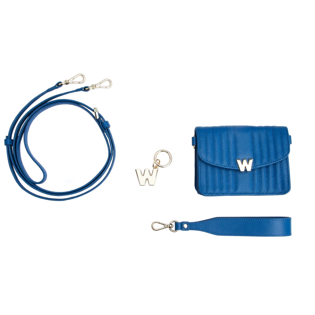 Wolf Mimi Collection Leather Blue Mini Bag with Wristlet and Lanyard - Image 6