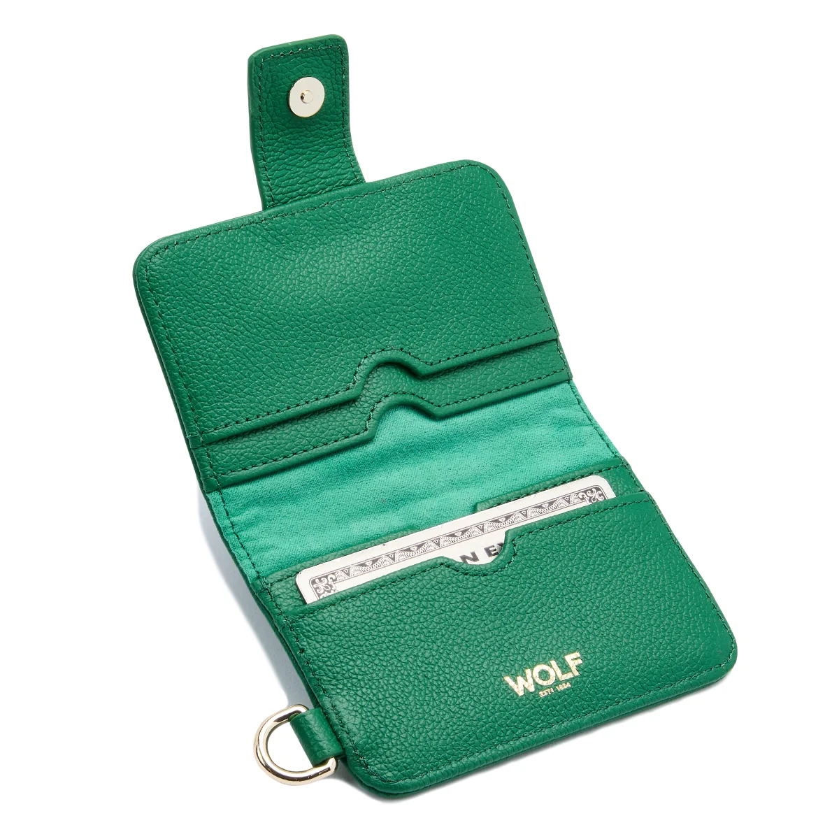 WOLF Mimi Collection Leather Green Credit Card Holder with Wristlet - Image 4