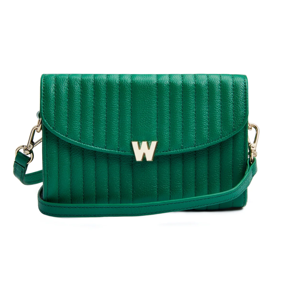 Wolf Mimi Collection Leather Green Crossbody Bag with Wristlet and Lanyard