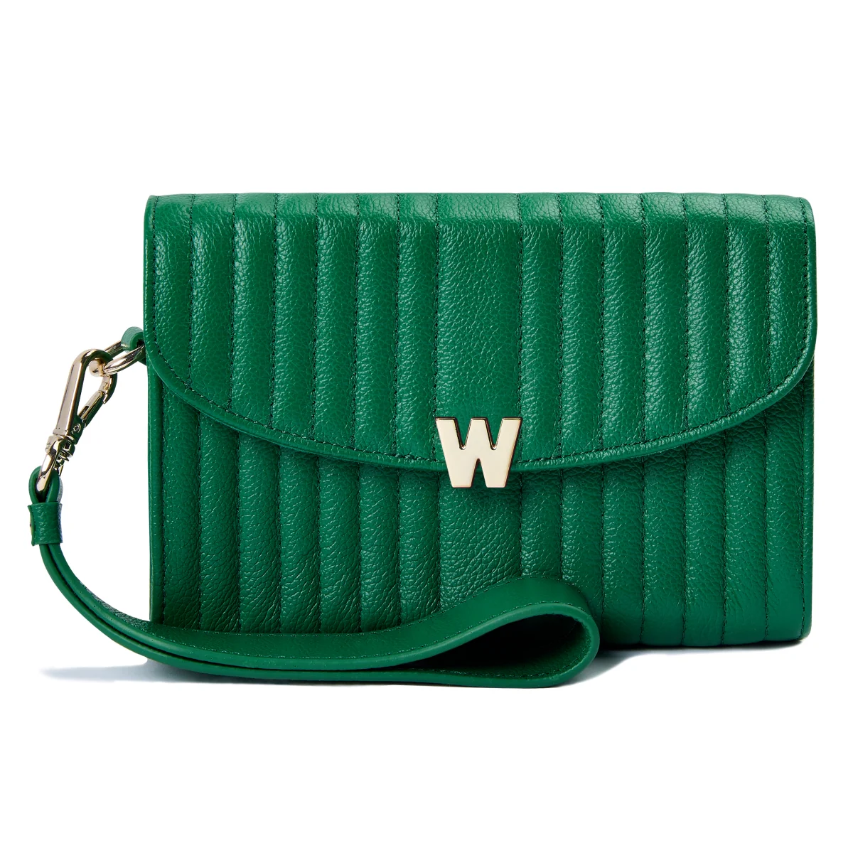 Wolf Mimi Collection Leather Green Crossbody Bag with Wristlet and Lanyard - Image 2