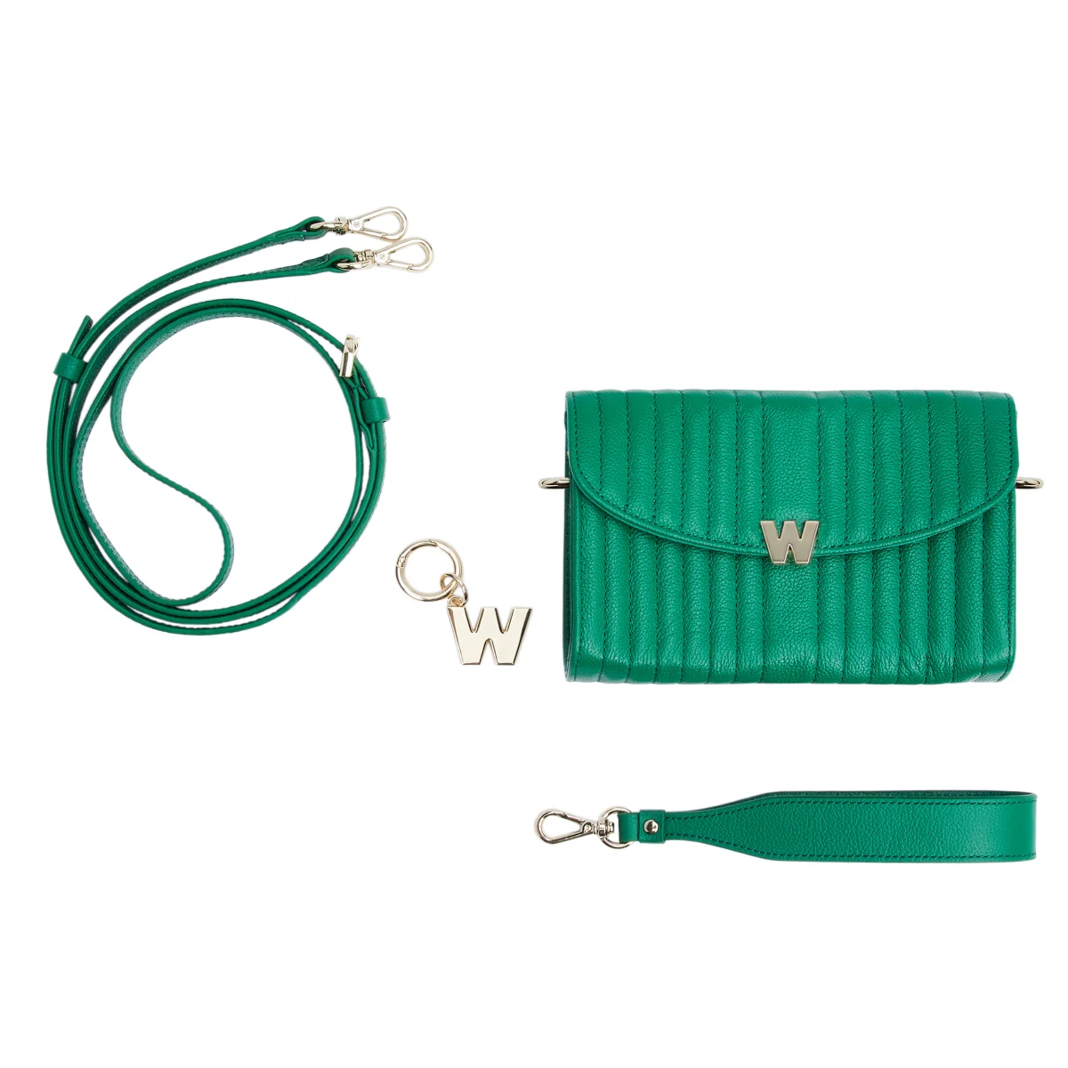 Wolf Mimi Collection Leather Green Crossbody Bag with Wristlet and Lanyard - Image 4