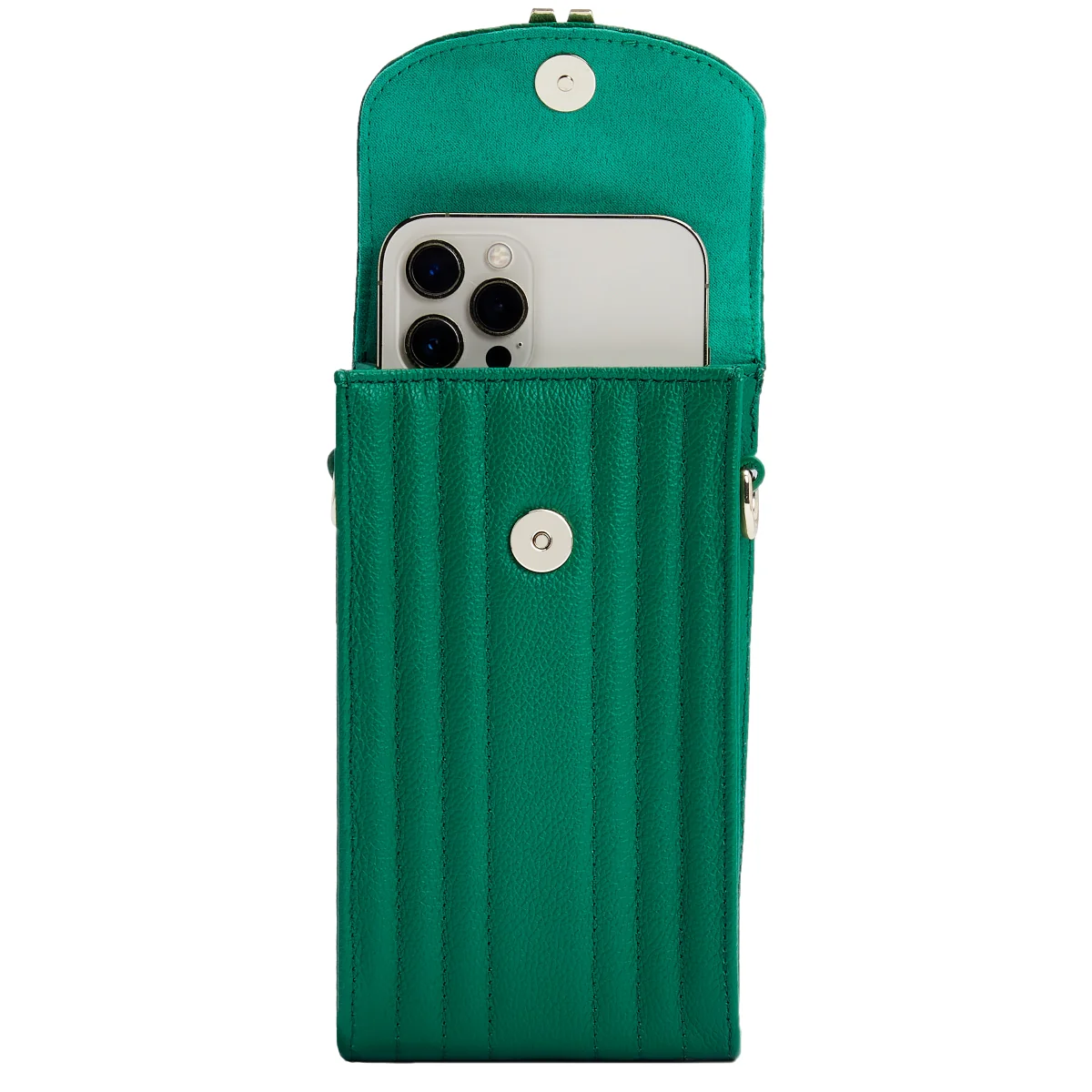 Wolf Mimi Collection Leather Green Phone Case with Wristlet and Lanyard - Image 3