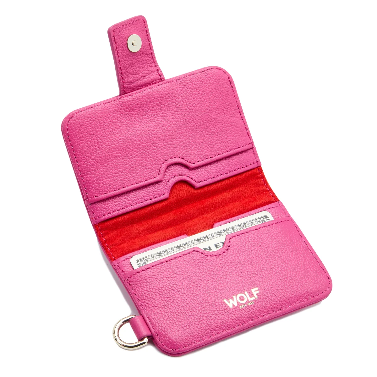 WOLF Mimi Collection Leather Pink Credit Card Holder with Wristlet - Image 4
