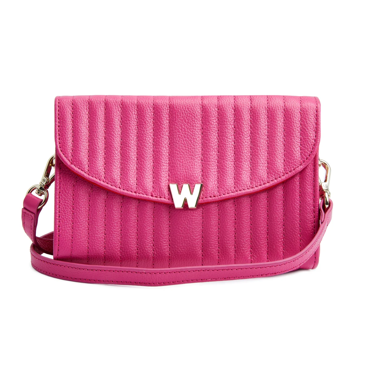 Wolf Mimi Collection Leather Pink Crossbody Bag with Wristlet and Lanyard