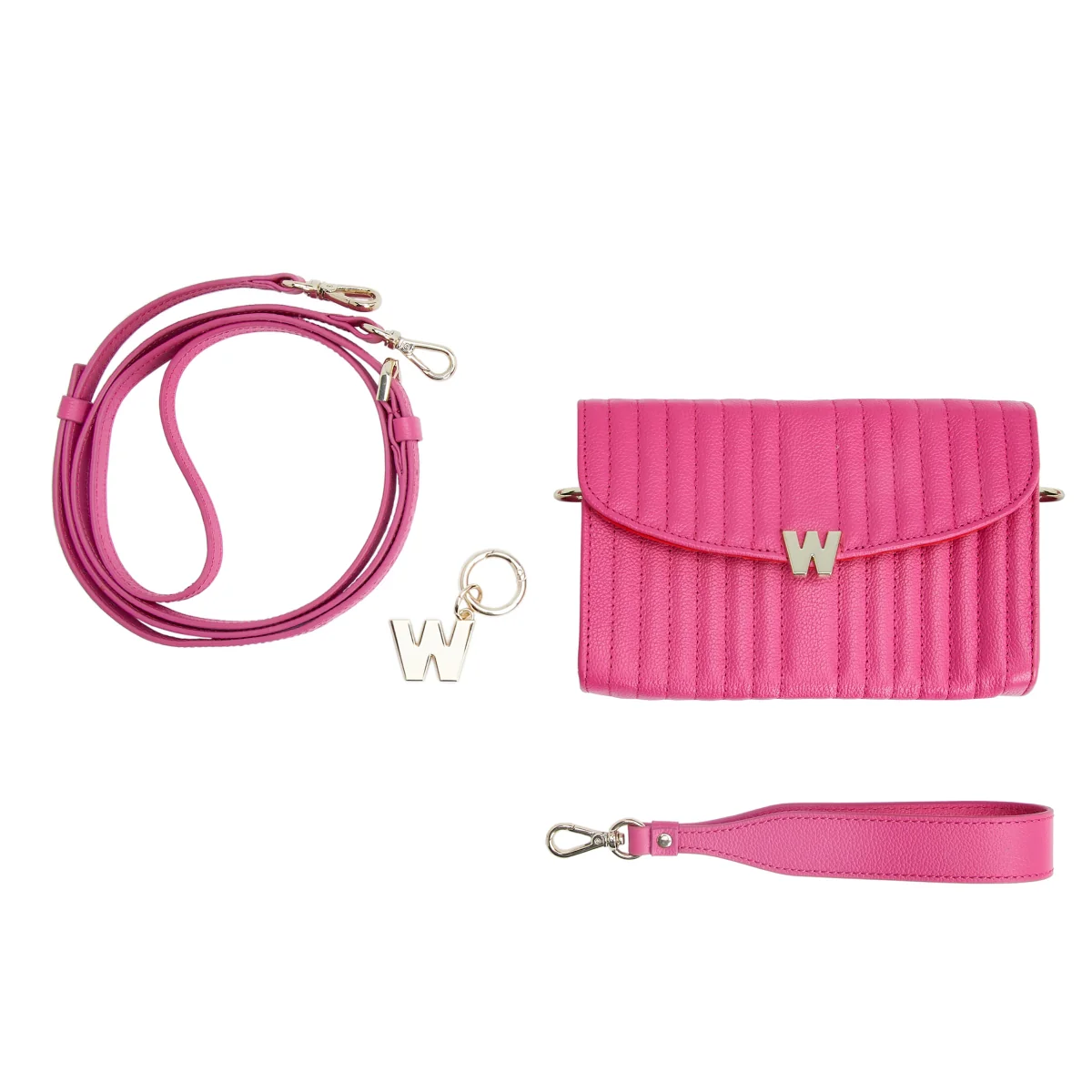 Wolf Mimi Collection Leather Pink Crossbody Bag with Wristlet and Lanyard - Image 5