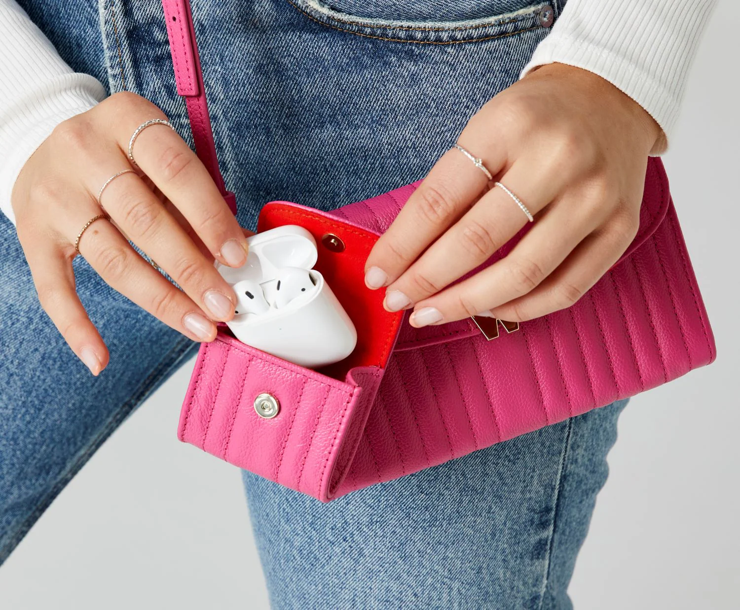 Wolf Mimi Collection Leather Pink Earpods Case with Wristlet - Image 11