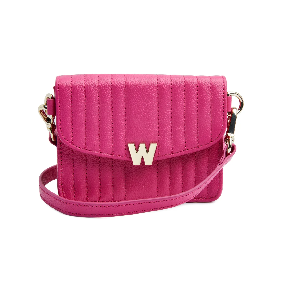 Wolf Mimi Collection Leather Pink Mini Bag with Wristlet and Lanyard