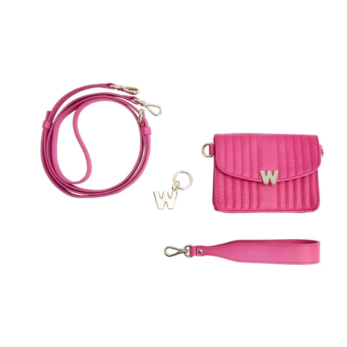 Wolf Mimi Collection Leather Pink Mini Bag with Wristlet and Lanyard - Image 6