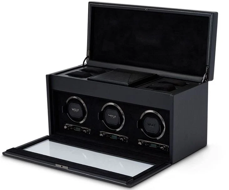 WOLF Watch Winder British Racing Black Triple Storage