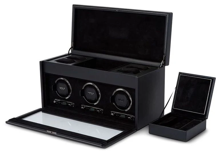 WOLF Watch Winder British Racing Black Triple Storage - Image 3